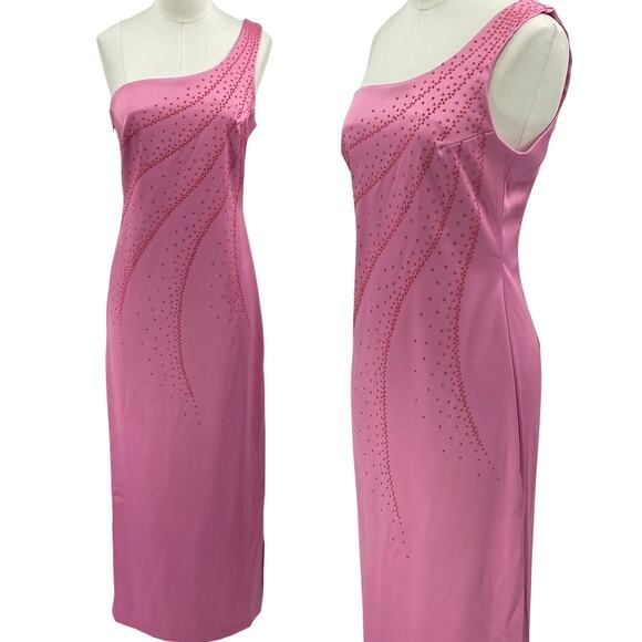 Vintage 90s Rampage Gown One Shoulder Glitter Front Side Slit Maxi Pink Womens 4 - Picture 1 of 7